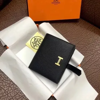 Hermes Bearn Compact Wallet In Black Epsom Leather
