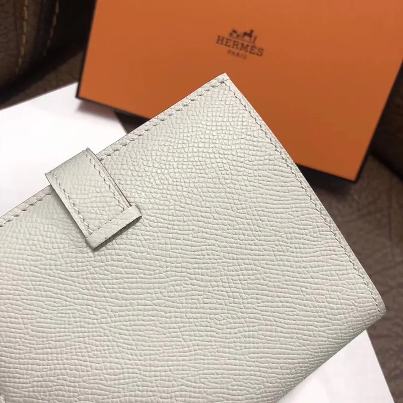 Hermes Bearn Compact Wallet In Pearl Grey Epsom Leather
