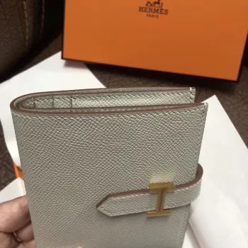 Hermes Bearn Compact Wallet In Pearl Grey Epsom Leather