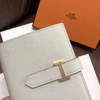 Hermes Bearn Compact Wallet In Pearl Grey Epsom Leather
