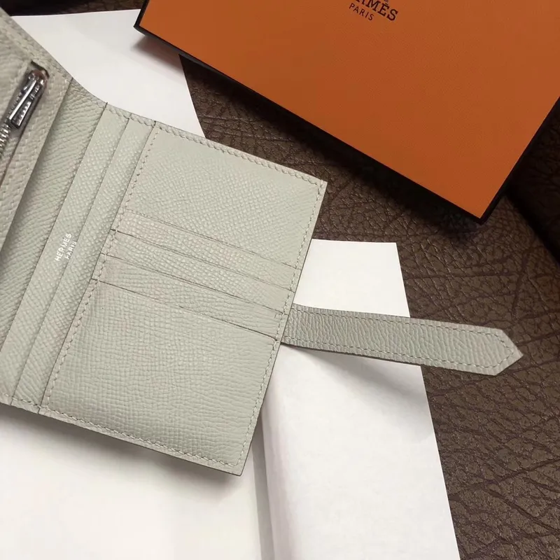 Hermes Bearn Compact Wallet In Pearl Grey Epsom Leather