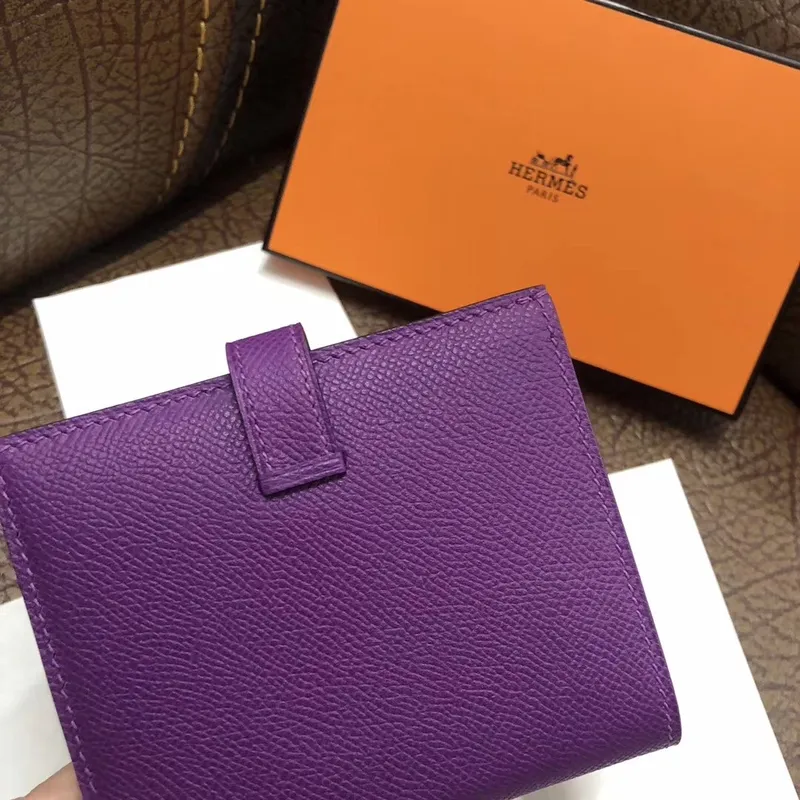 Hermes Bearn Compact Wallet In Purple Epsom Leather