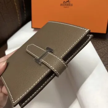 Hermes Bearn Compact Wallet In Taupe Grey Epsom Leather
