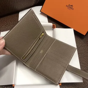 Hermes Bearn Compact Wallet In Taupe Grey Epsom Leather