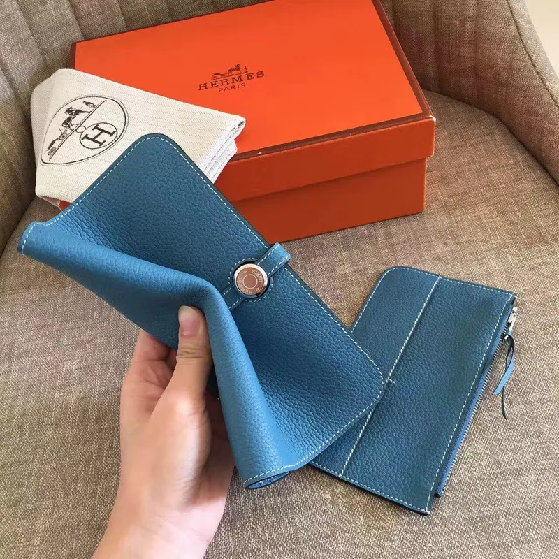 Hermes Blue Jean Dogon Duo Combined Wallet