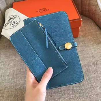 Hermes Blue Jean Dogon Duo Combined Wallet