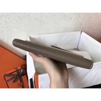 Kelly Classic Long Wallet In Etoupe Clemence Leather