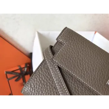 Kelly Classic Long Wallet In Etoupe Clemence Leather