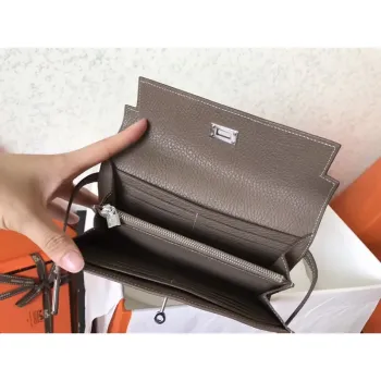 Kelly Classic Long Wallet In Etoupe Clemence Leather