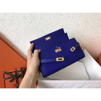 Kelly Classic Long Wallet In Blue Electric Epsom Leather