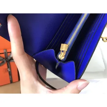 Kelly Classic Long Wallet In Blue Electric Epsom Leather