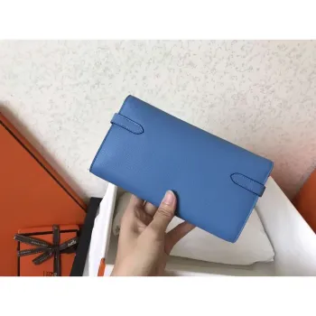 Kelly Classic Long Wallet In Blue Jean Epsom Leather