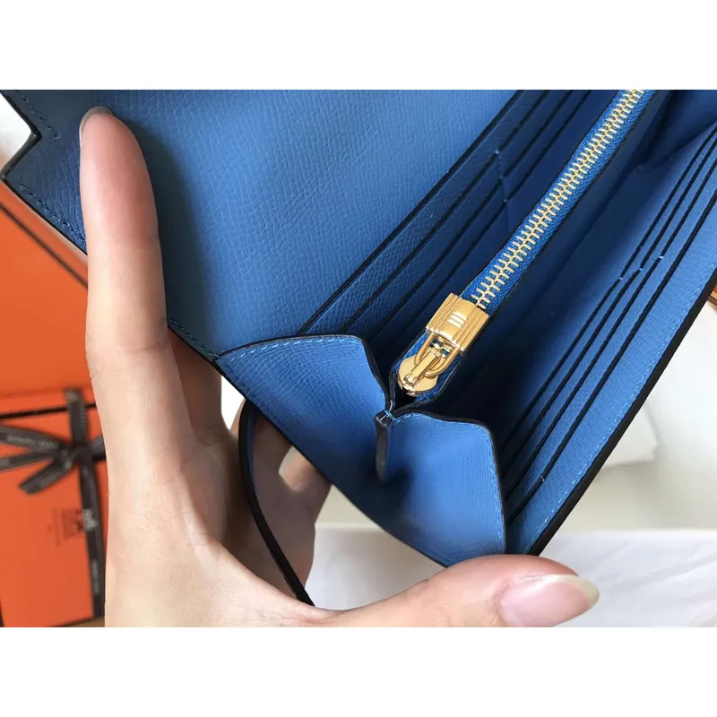 Kelly Classic Long Wallet In Blue Jean Epsom Leather