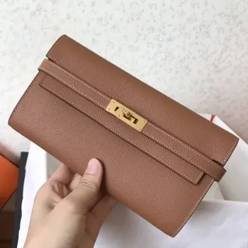 Kelly Classic Long Wallet In Brown Epsom Leather