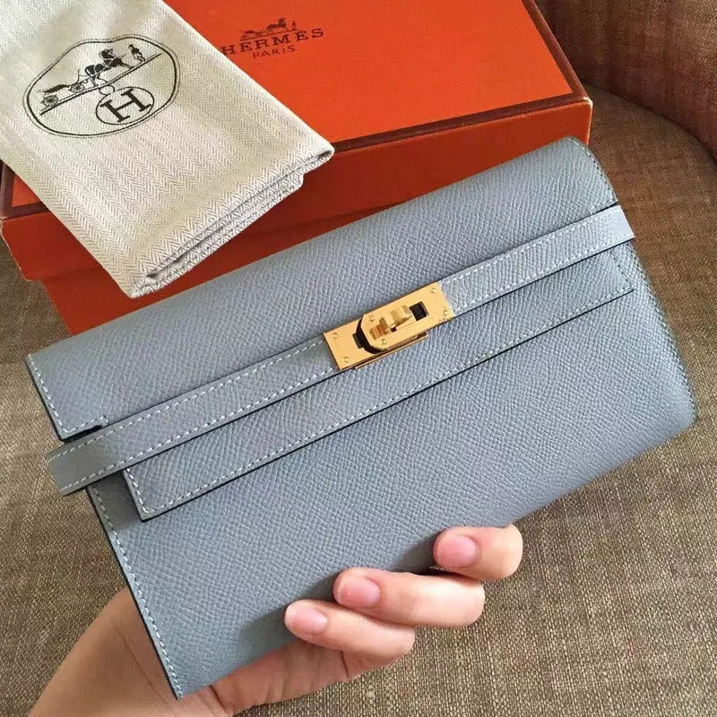 Kelly Classic Long Wallet In Ciel Epsom Leather