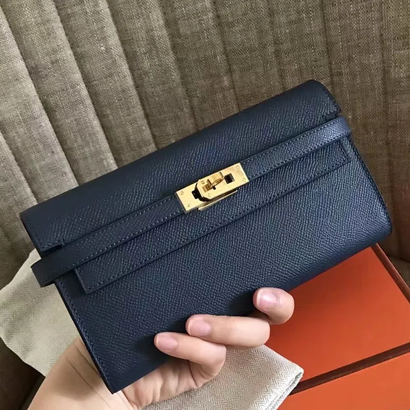 Kelly Classic Long Wallet In Navy Epsom Leather