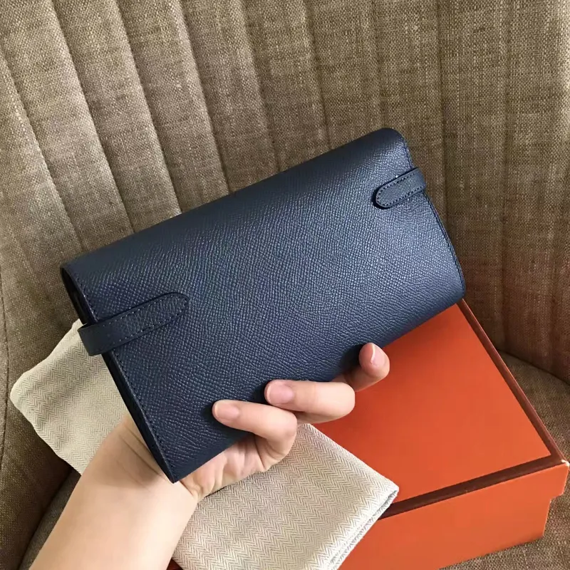 Kelly Classic Long Wallet In Navy Epsom Leather