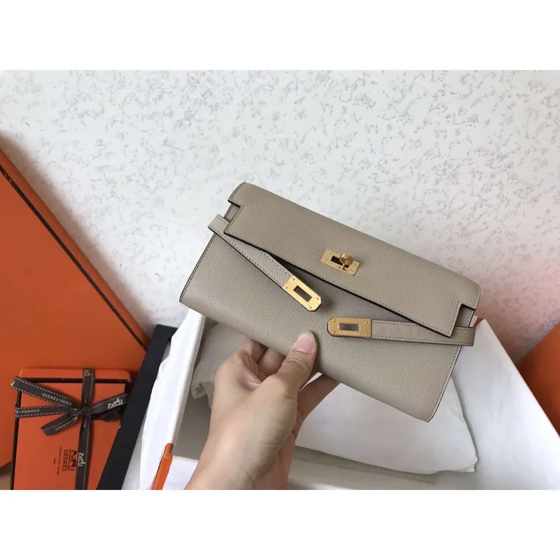 Kelly Classic Long Wallet In Grey Epsom Leather