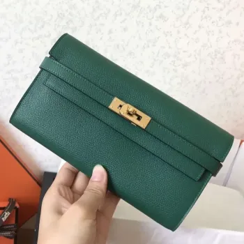 Kelly Classic Long Wallet In Malachite Epsom Leather