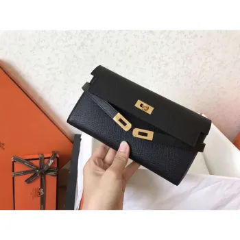 Kelly Classic Long Wallet In Black Epsom Leather