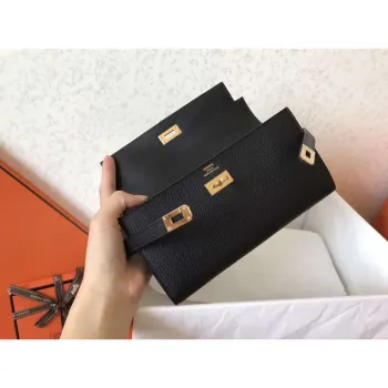 Kelly Classic Long Wallet In Black Epsom Leather