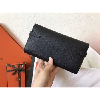 Kelly Classic Long Wallet In Black Epsom Leather