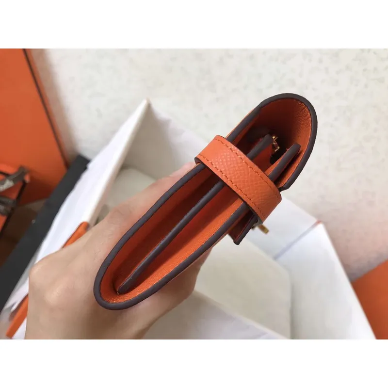 Kelly Classic Long Wallet In Orange Epsom Leather