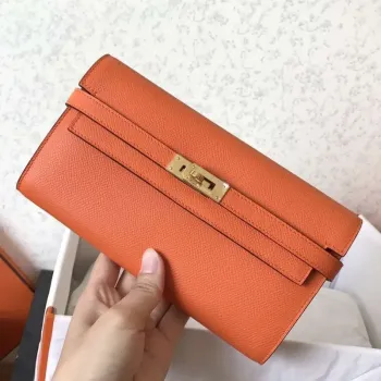 Kelly Classic Long Wallet In Orange Epsom Leather