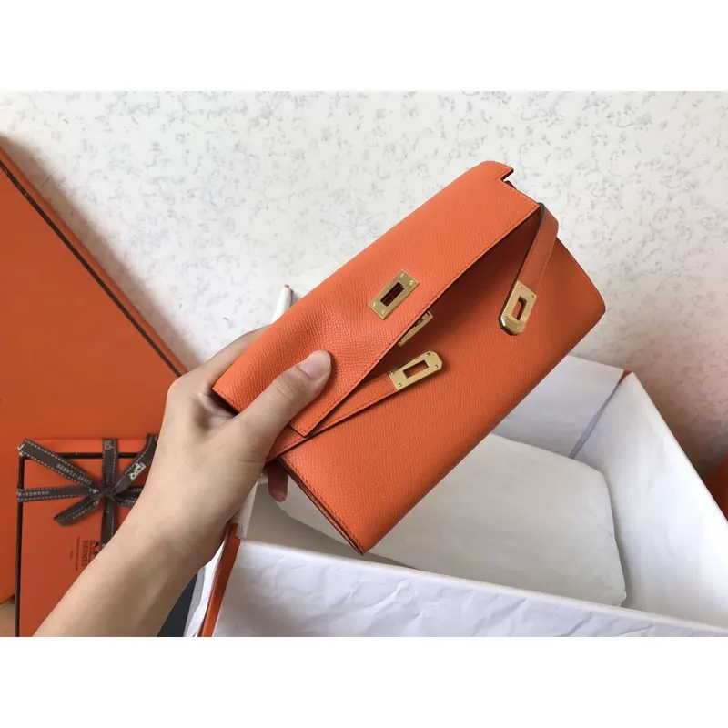 Kelly Classic Long Wallet In Orange Epsom Leather