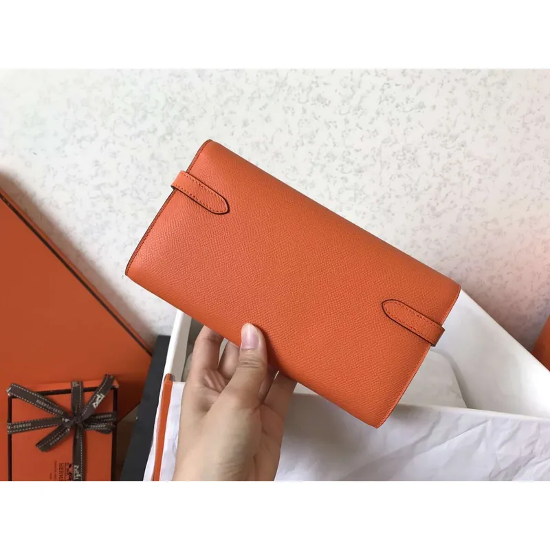 Kelly Classic Long Wallet In Orange Epsom Leather