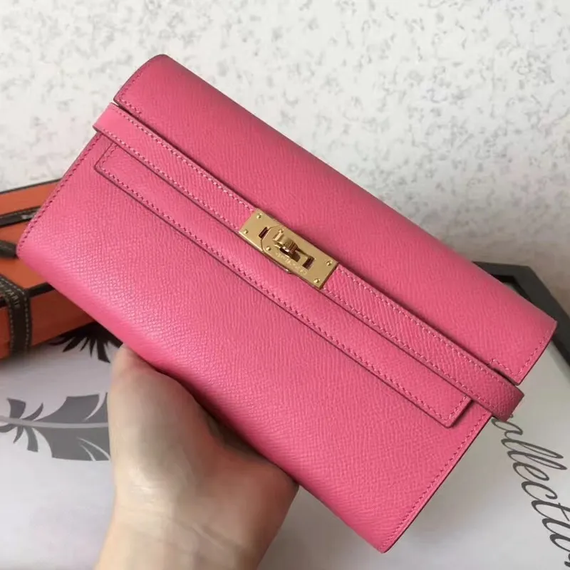 Kelly Classic Long Wallet In Pink Epsom Leather