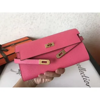 Kelly Classic Long Wallet In Pink Epsom Leather