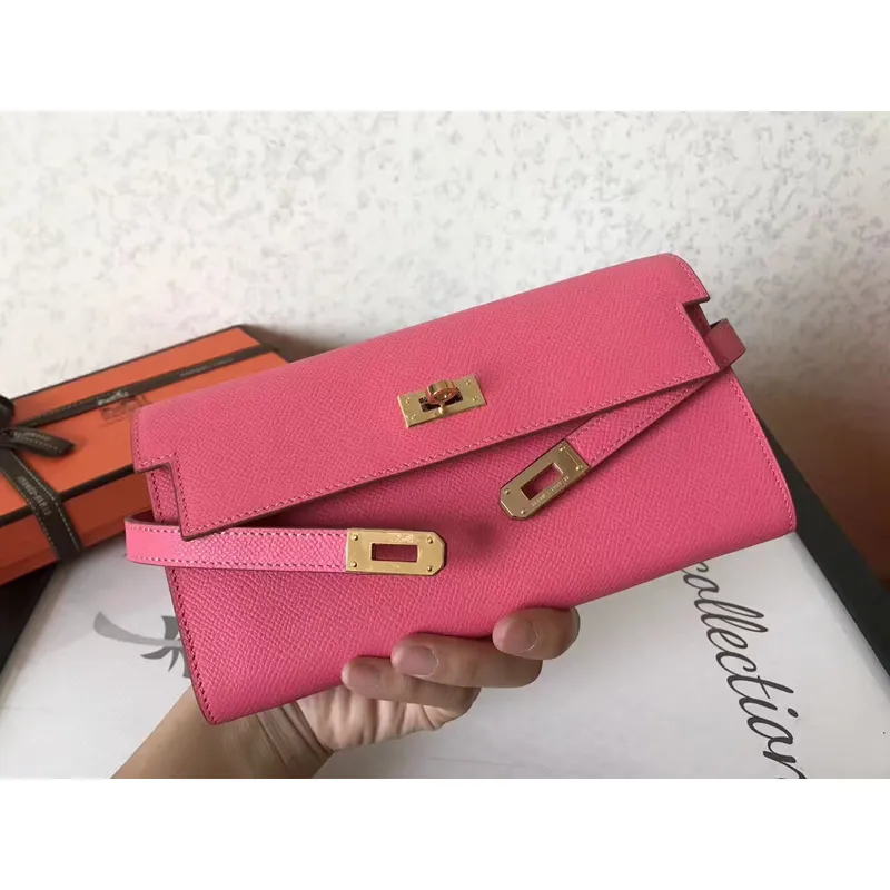 Kelly Classic Long Wallet In Pink Epsom Leather