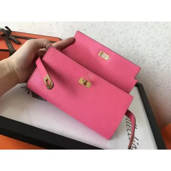 Kelly Classic Long Wallet In Pink Epsom Leather