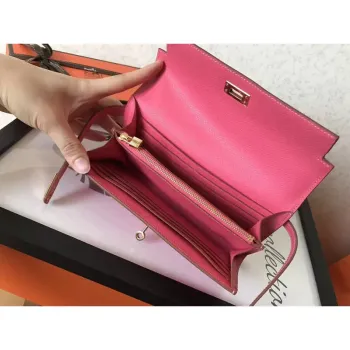 Kelly Classic Long Wallet In Pink Epsom Leather