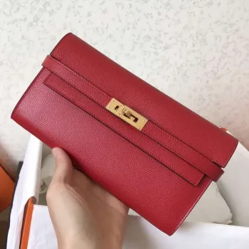 Kelly Classic Long Wallet In Red Epsom Leather