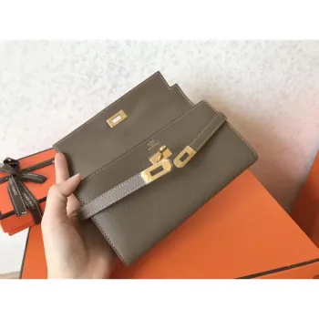 Kelly Classic Long Wallet In Taupe Epsom Leather