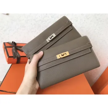 Kelly Classic Long Wallet In Taupe Epsom Leather