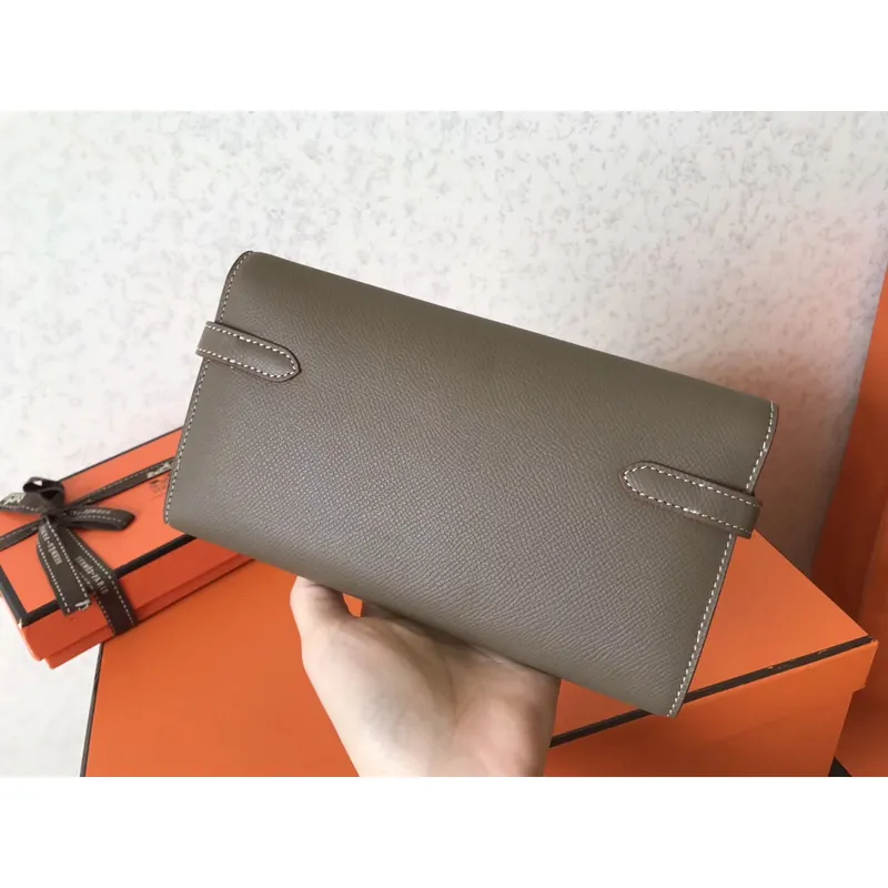 Kelly Classic Long Wallet In Taupe Epsom Leather