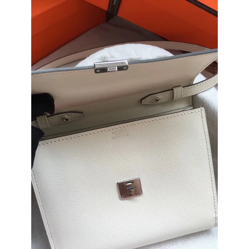 Hermes White Clic 16 Wallet With Strap