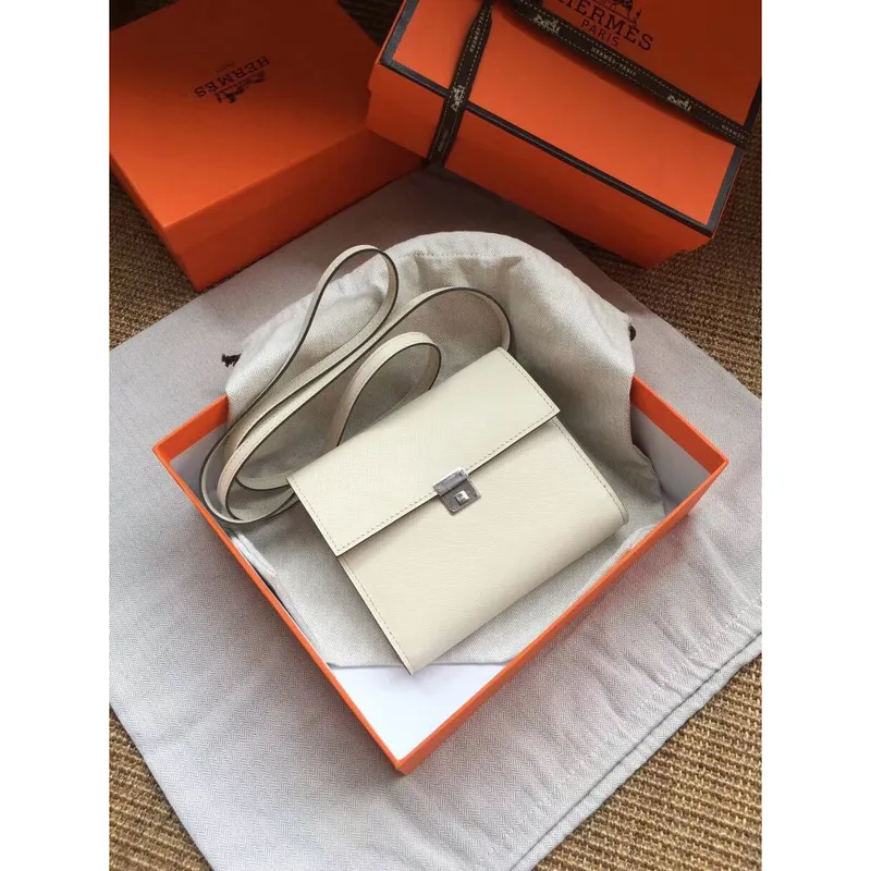 Hermes White Clic 16 Wallet With Strap