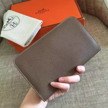 Hermes Taupe Grey Dogon Duo Combined Wallet