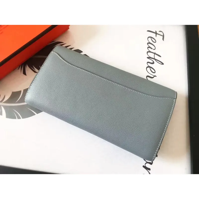 Hermes Blue Lin Epsom Constance Long Wallet