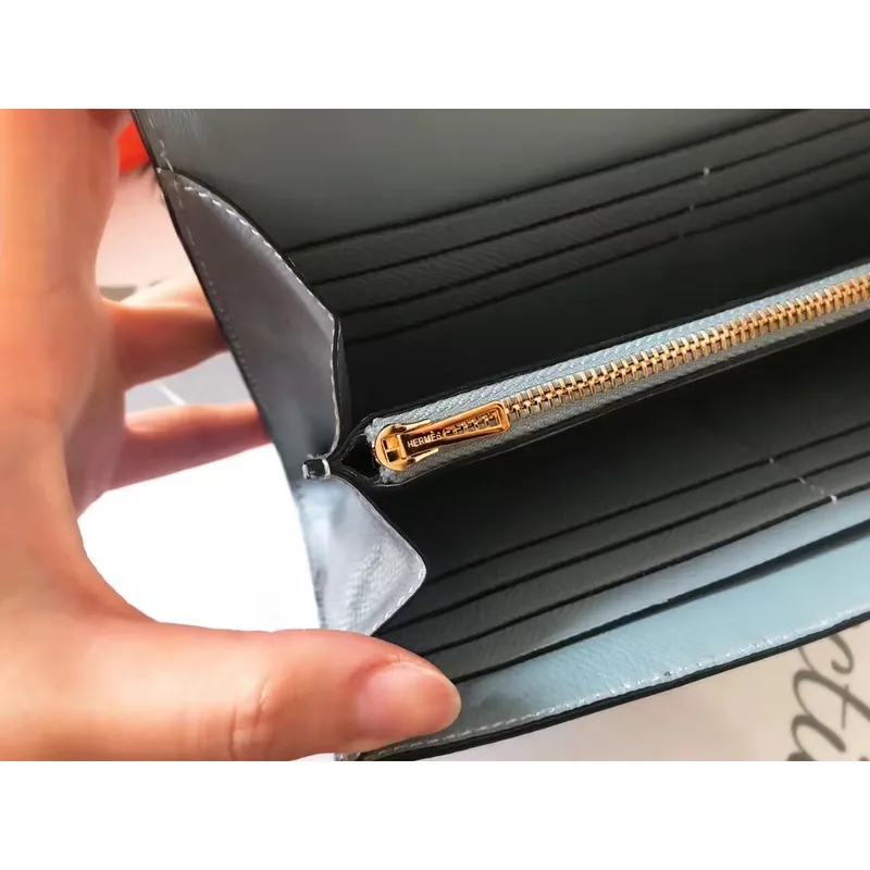 Hermes Blue Lin Epsom Constance Long Wallet