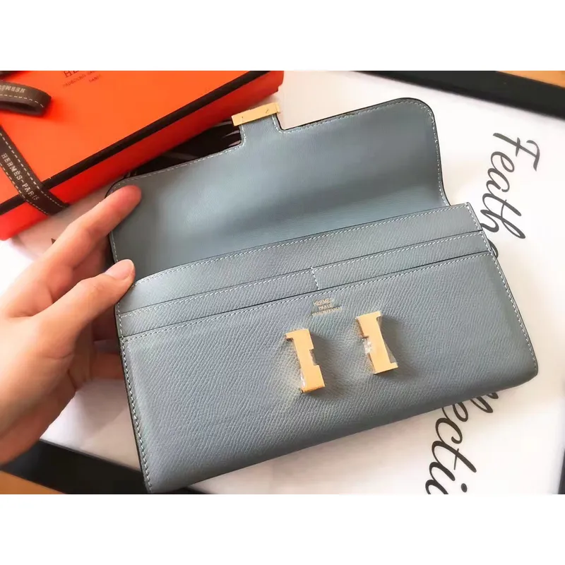 Hermes Blue Lin Epsom Constance Long Wallet