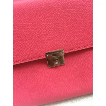 Hermes Rose Lipstick Clic 16 Wallet With Strap