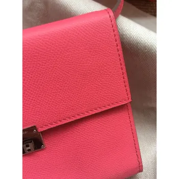 Hermes Rose Lipstick Clic 16 Wallet With Strap