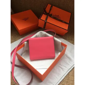 Hermes Rose Lipstick Clic 16 Wallet With Strap