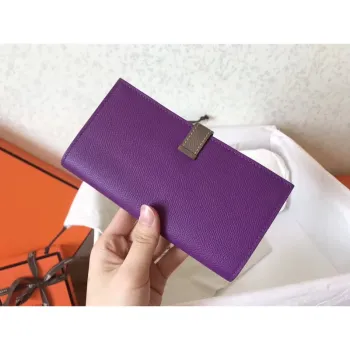 Hermes Bi Color Epsom Bearn Wallet Ultraviolet/Taupe