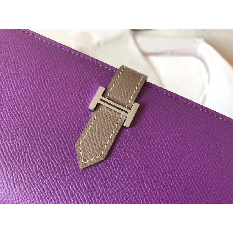 Hermes Bi Color Epsom Bearn Wallet Ultraviolet/Taupe